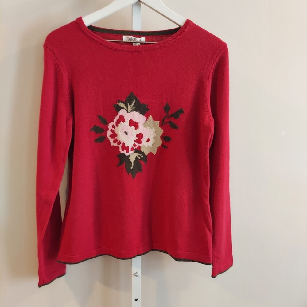 NWT Tulchan Sweater Large Floral Graphic Size Medium Wool Blend‎
